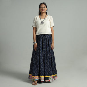 Blue - 24 Kali Cotton Pochampally Ikat Skirt 02