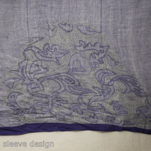 Blue - Bengal Kantha Hand Embroidery Handloom Cotton Saree with Tassels 18