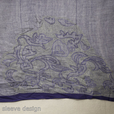 Blue - Bengal Kantha Hand Embroidery Handloom Cotton Saree with Tassels 18