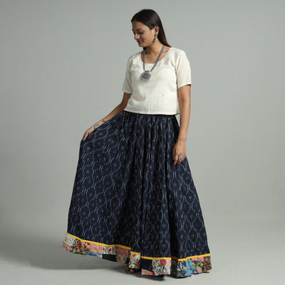 Blue - 24 Kali Cotton Pochampally Ikat Skirt 02
