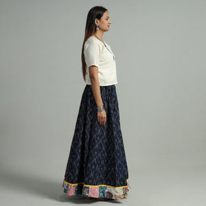 Blue - 24 Kali Cotton Pochampally Ikat Skirt 02