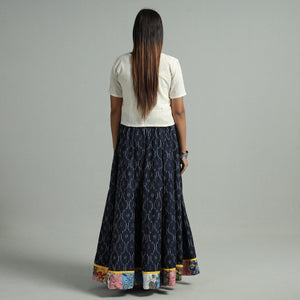 Blue - 24 Kali Cotton Pochampally Ikat Skirt 02