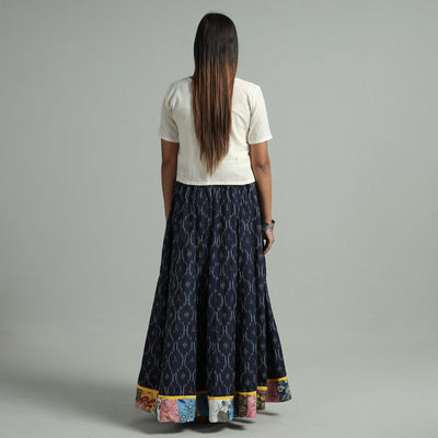 Blue - 24 Kali Cotton Pochampally Ikat Skirt 02