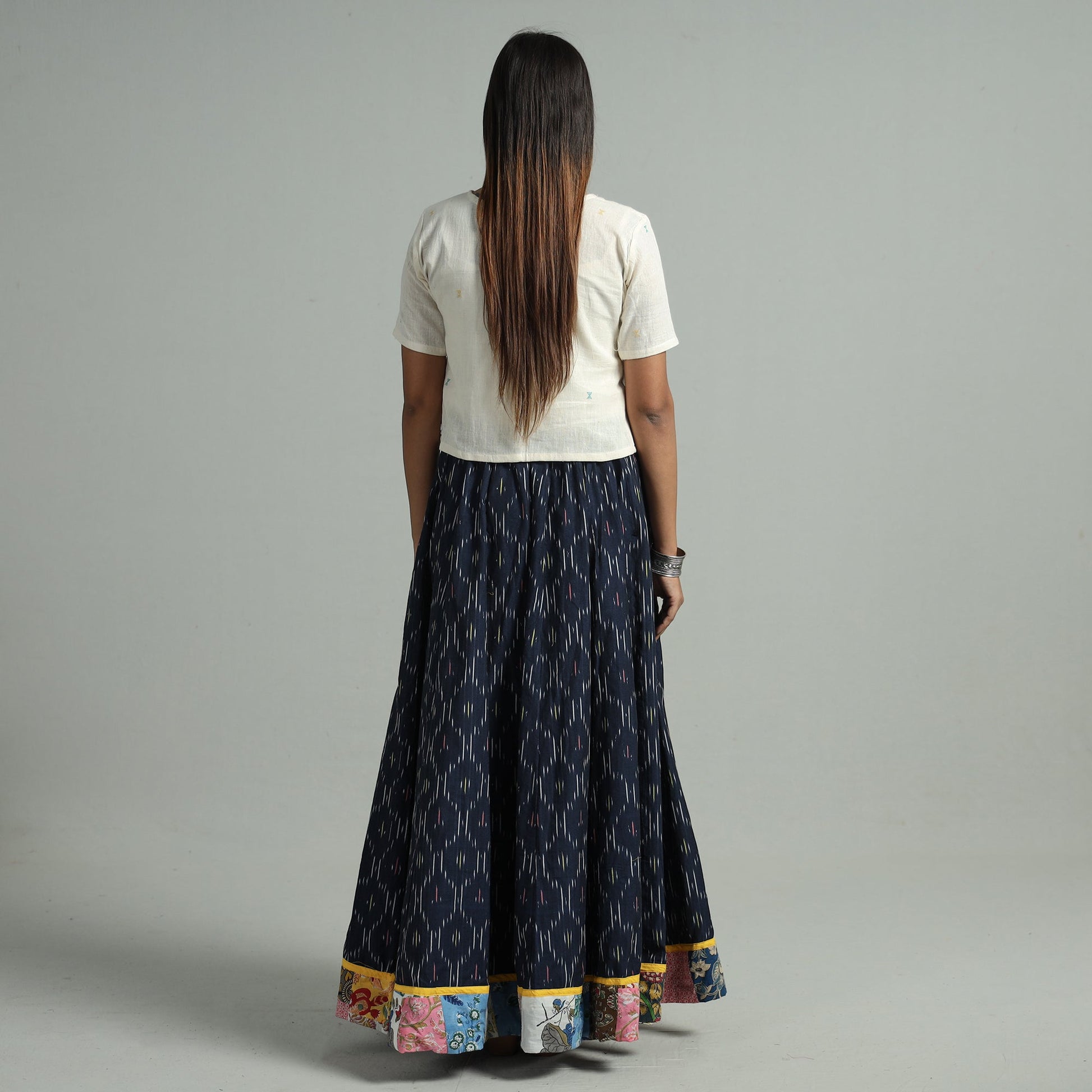 Blue - 24 Kali Cotton Pochampally Ikat Skirt 02