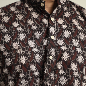 Black with Lianas Jaal - Bagru Block Printed Cotton Men Short Kurta