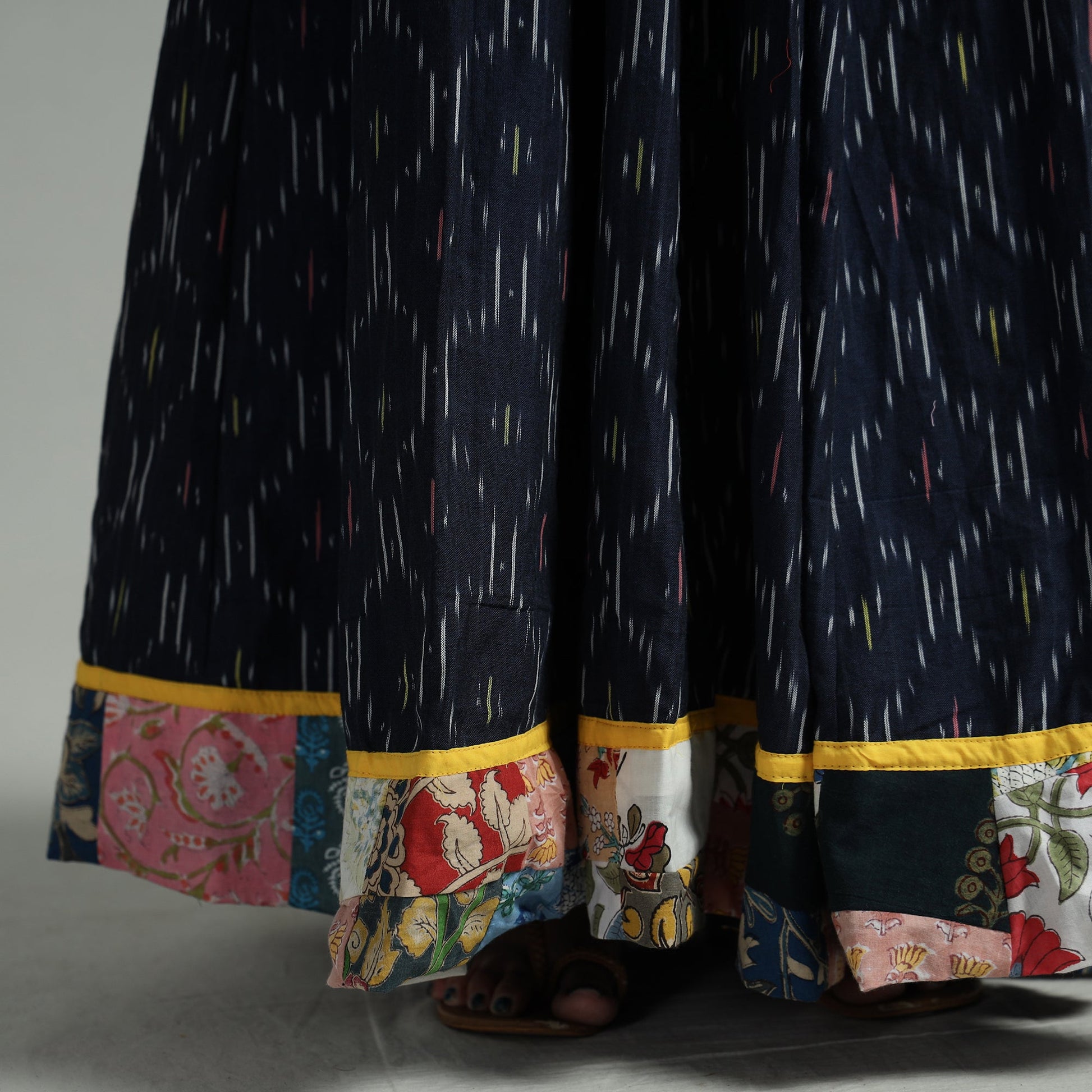 Blue - 24 Kali Cotton Pochampally Ikat Skirt 02