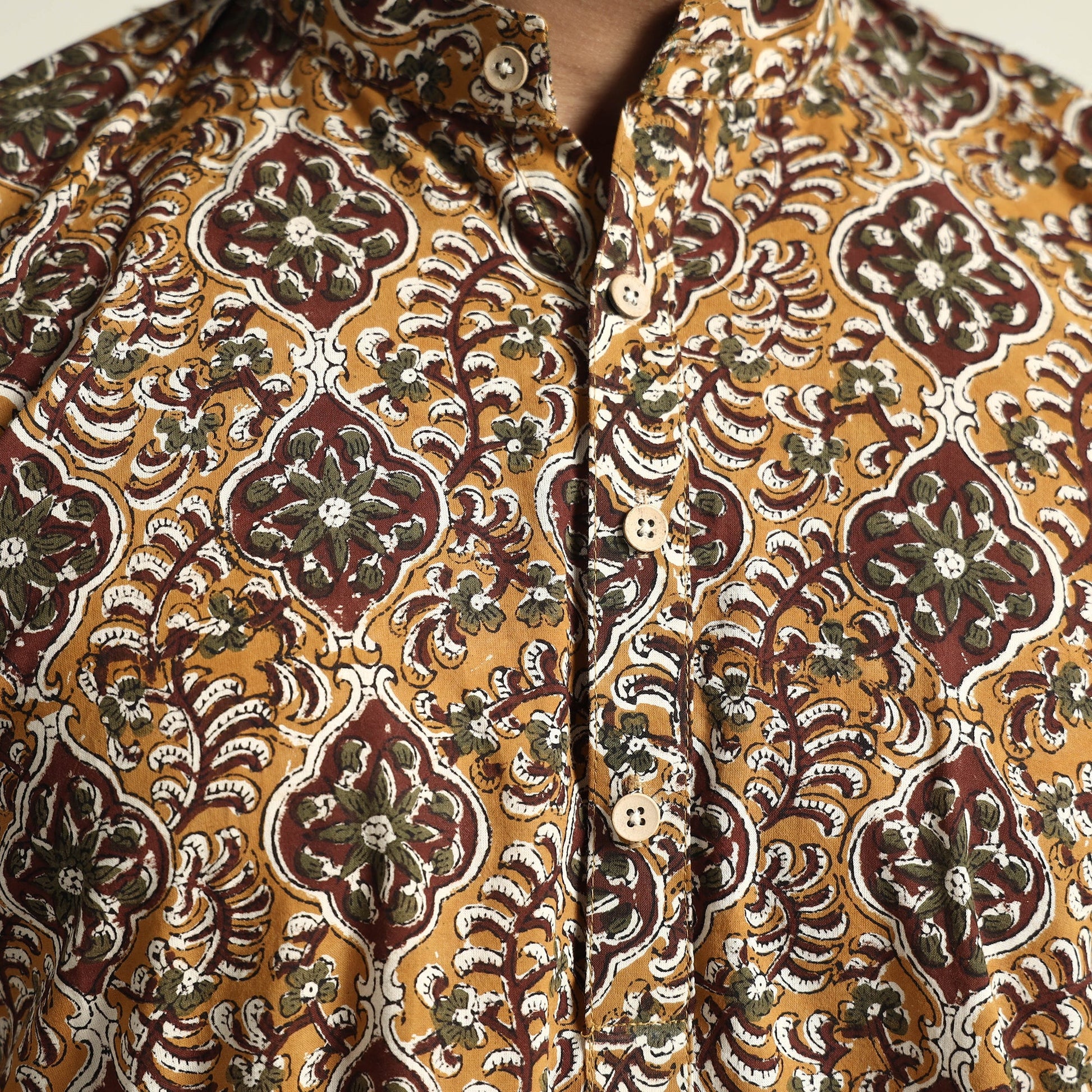 Brown - Bagru Block Printed Cotton Men Short Kurta