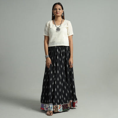 Black - 24 Kali Cotton Pochampally Ikat Skirt 06