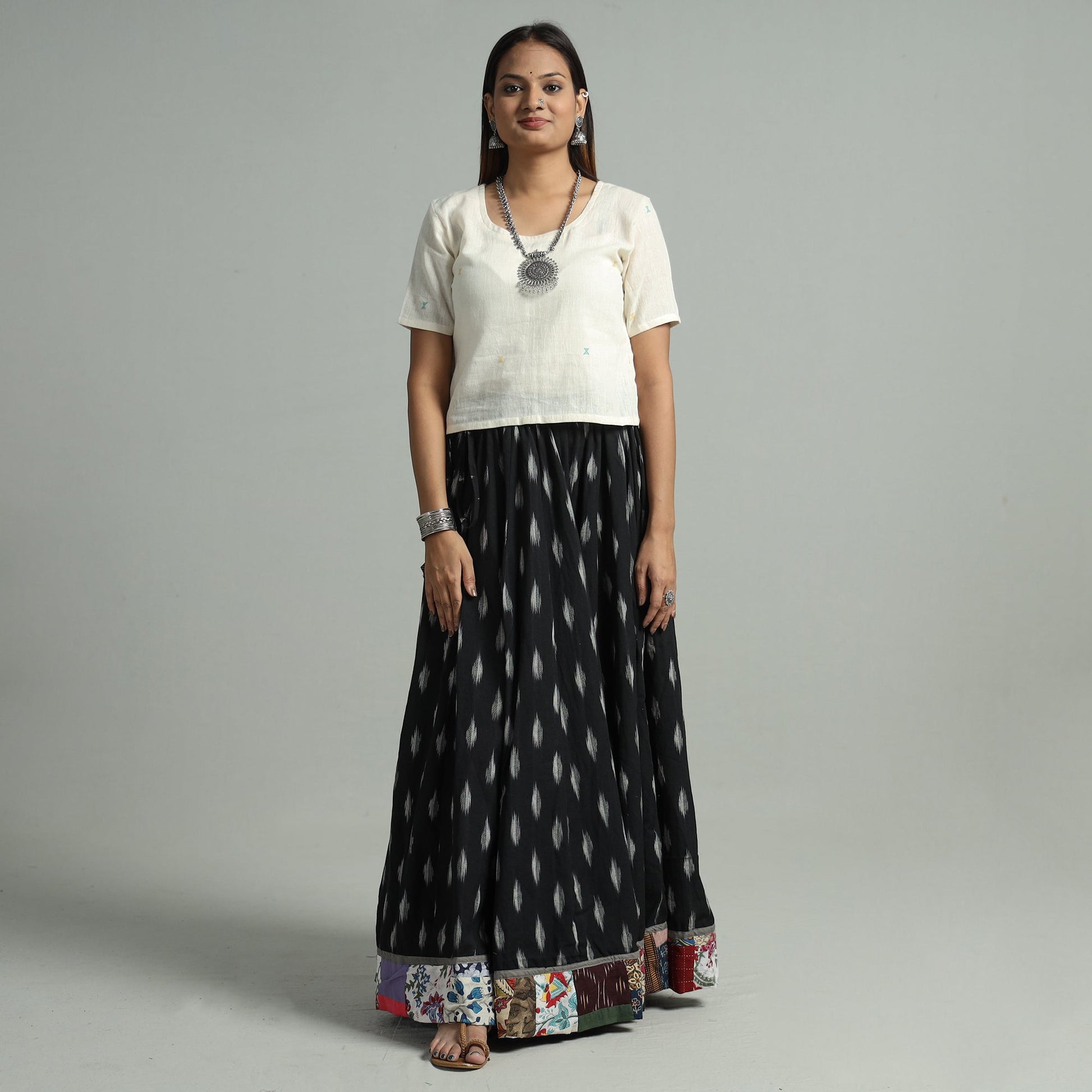 Black - 24 Kali Cotton Pochampally Ikat Skirt 06