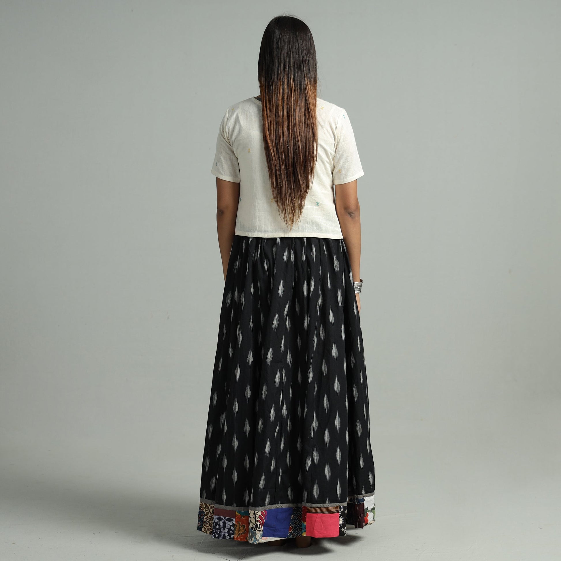 Black - 24 Kali Cotton Pochampally Ikat Skirt 06