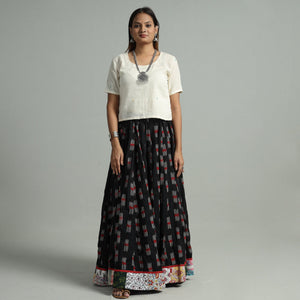 Black - 24 Kali Cotton Pochampally Ikat Skirt 07