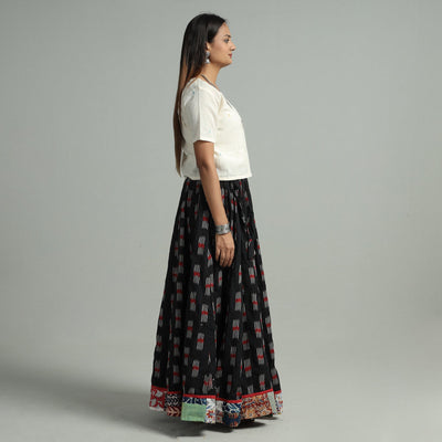 Black - 24 Kali Cotton Pochampally Ikat Skirt 07