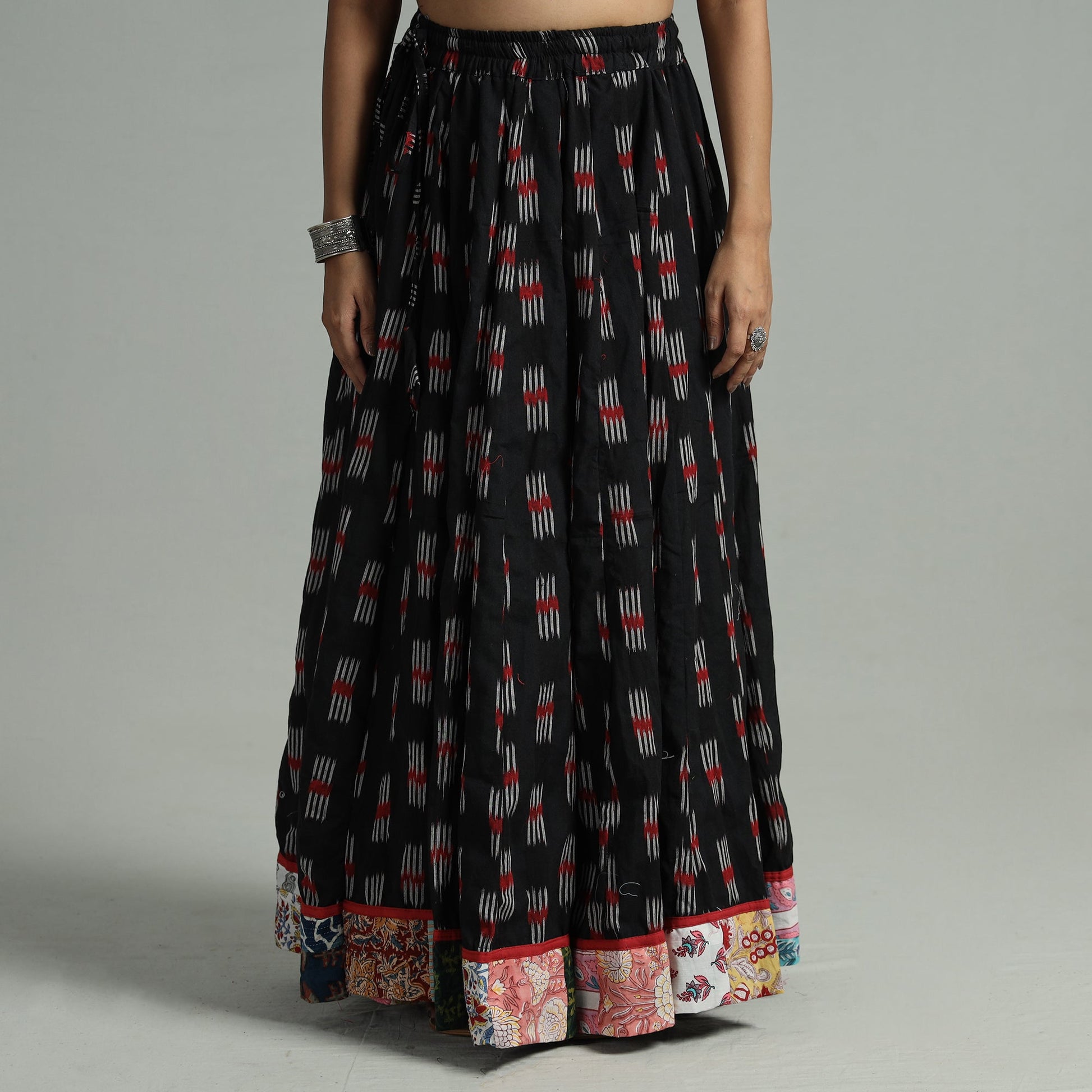 Black - 24 Kali Cotton Pochampally Ikat Skirt 07