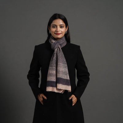 Black - Bagh Hand Block Printed Woollen Stole 04