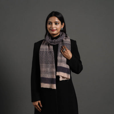 Black - Bagh Hand Block Printed Woollen Stole 04