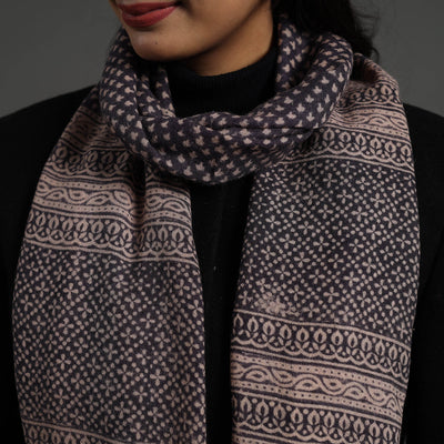 Black - Bagh Hand Block Printed Woollen Stole 04