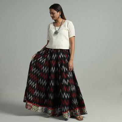 Black - 24 Kali Cotton Pochampally Ikat Skirt 08