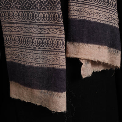 Black - Bagh Hand Block Printed Woollen Stole 04