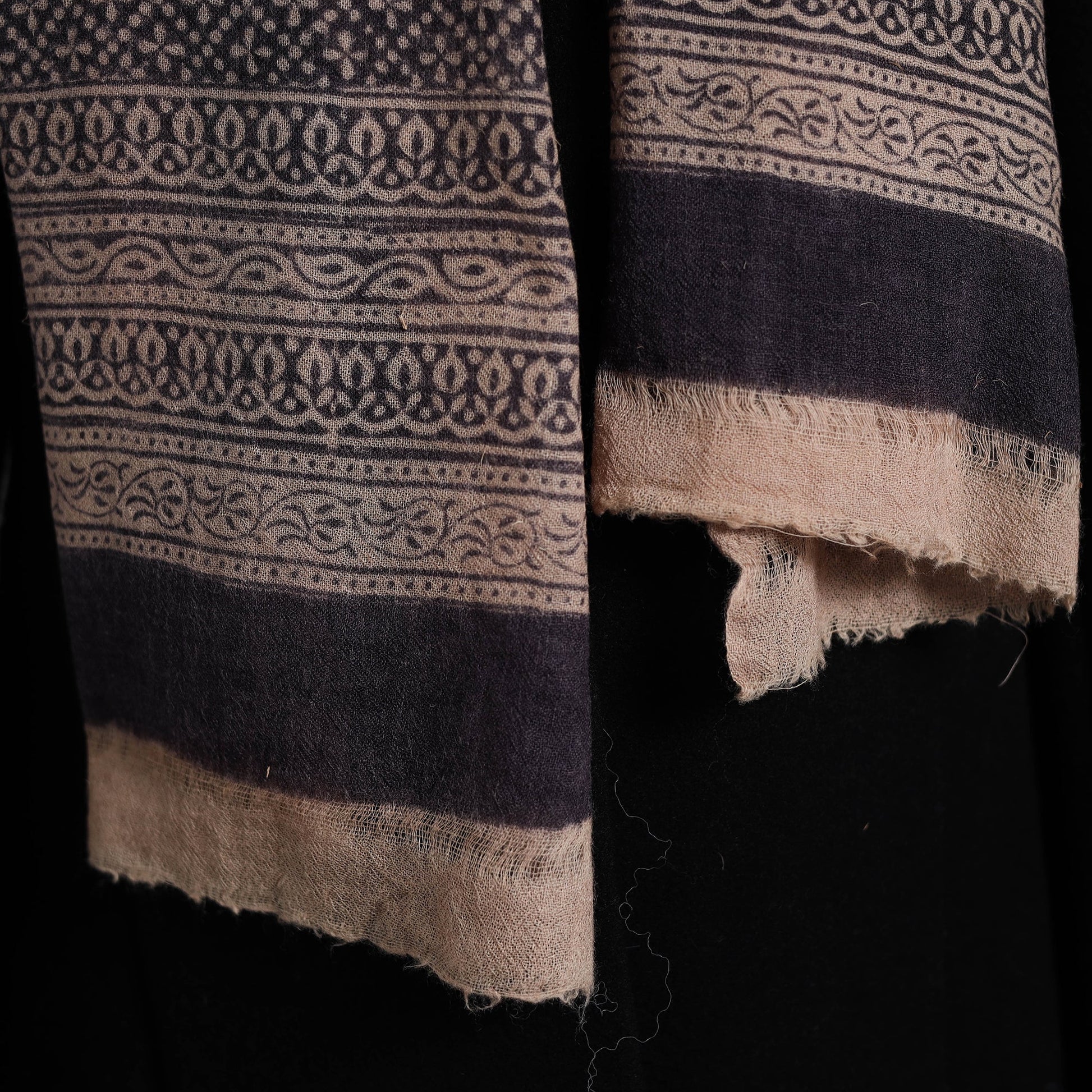 Black - Bagh Hand Block Printed Woollen Stole 04