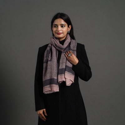 Black - Bagh Hand Block Printed Woollen Stole 05