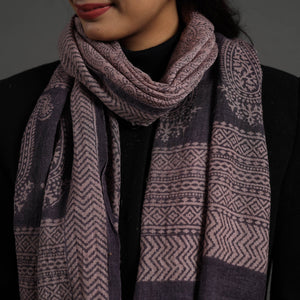 Black - Bagh Hand Block Printed Woollen Stole 05