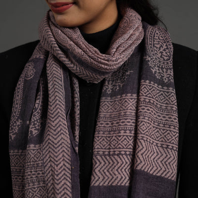 Black - Bagh Hand Block Printed Woollen Stole 05