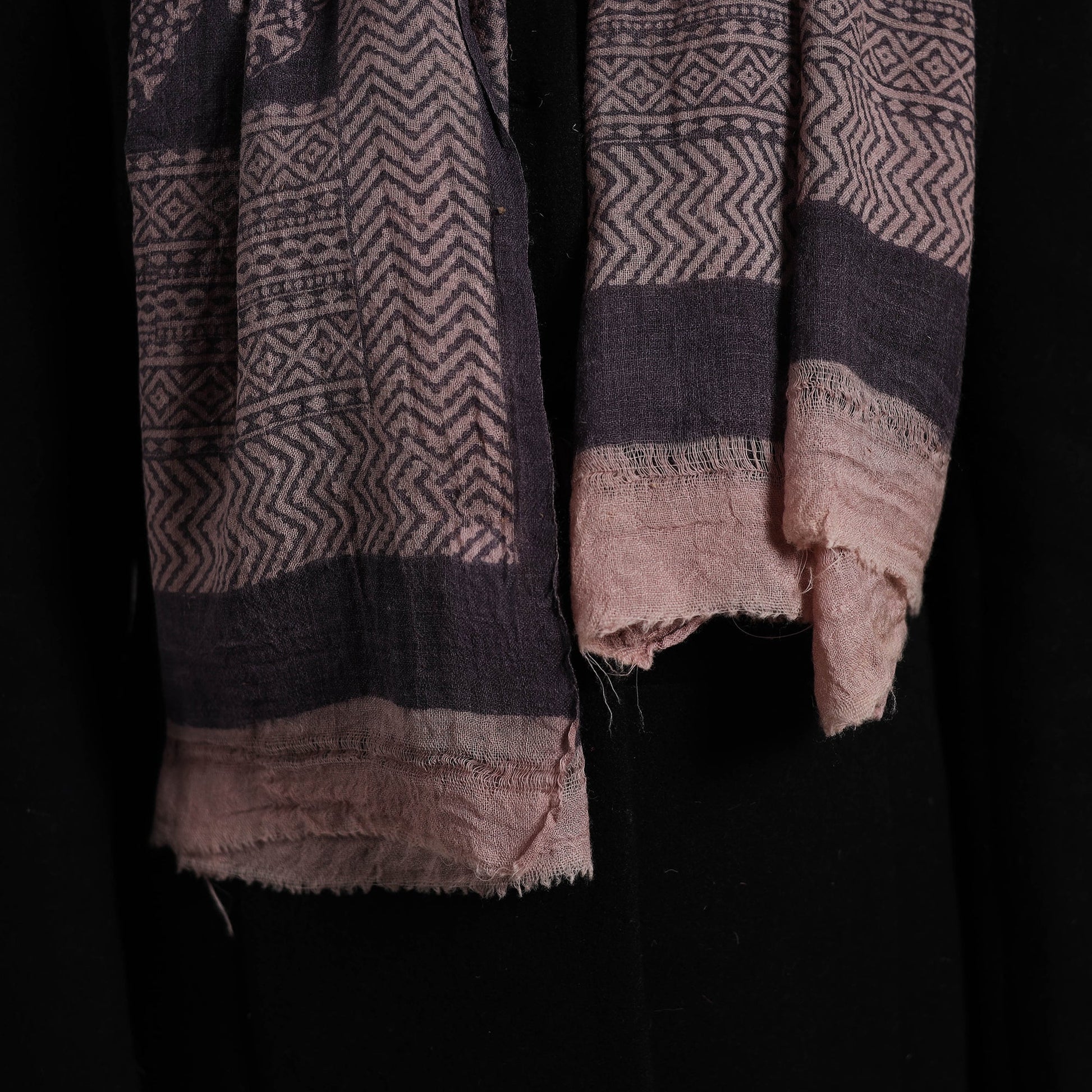 Black - Bagh Hand Block Printed Woollen Stole 05