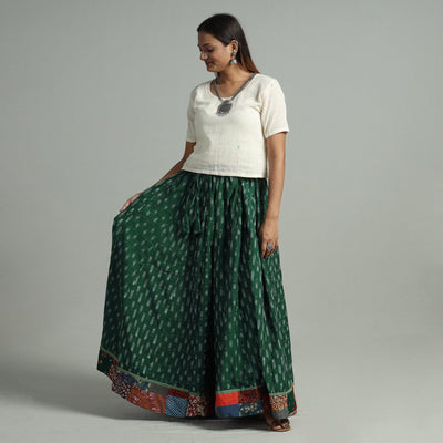 Green - 24 Kali Cotton Pochampally Ikat Skirt 09