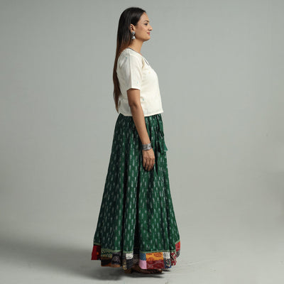 Green - 24 Kali Cotton Pochampally Ikat Skirt 09
