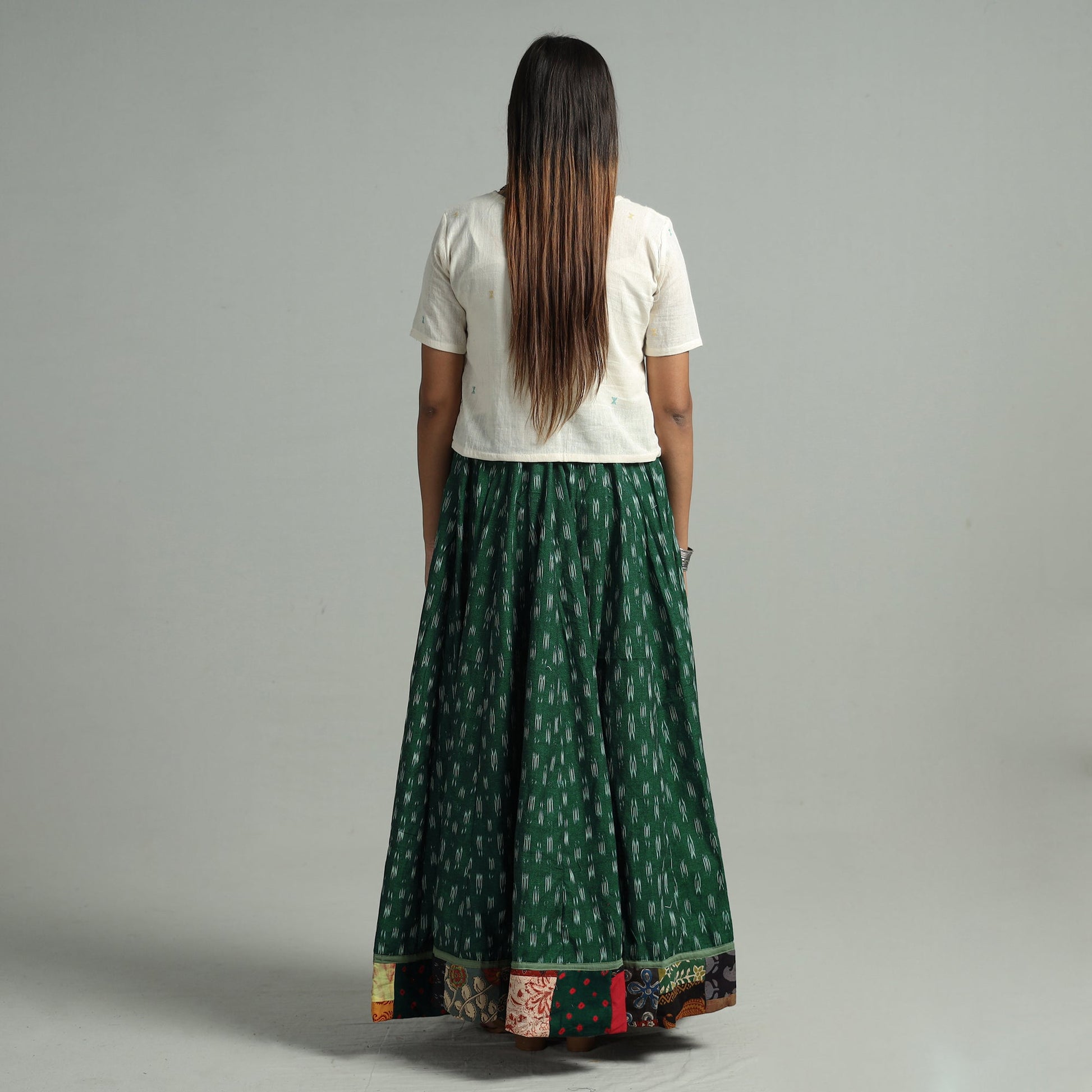 Green - 24 Kali Cotton Pochampally Ikat Skirt 09