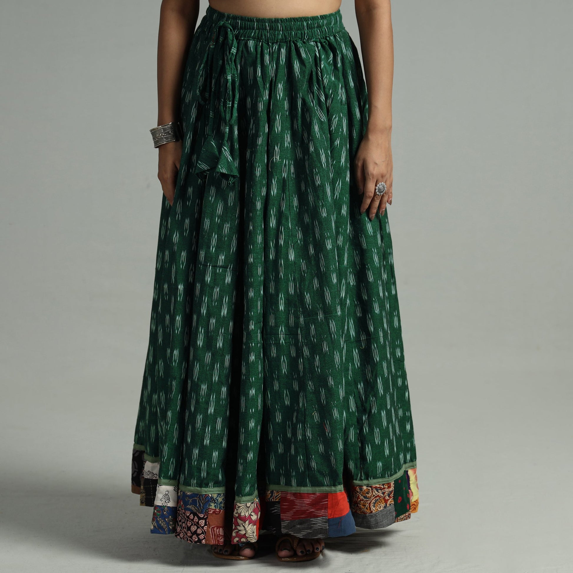 Green - 24 Kali Cotton Pochampally Ikat Skirt 09