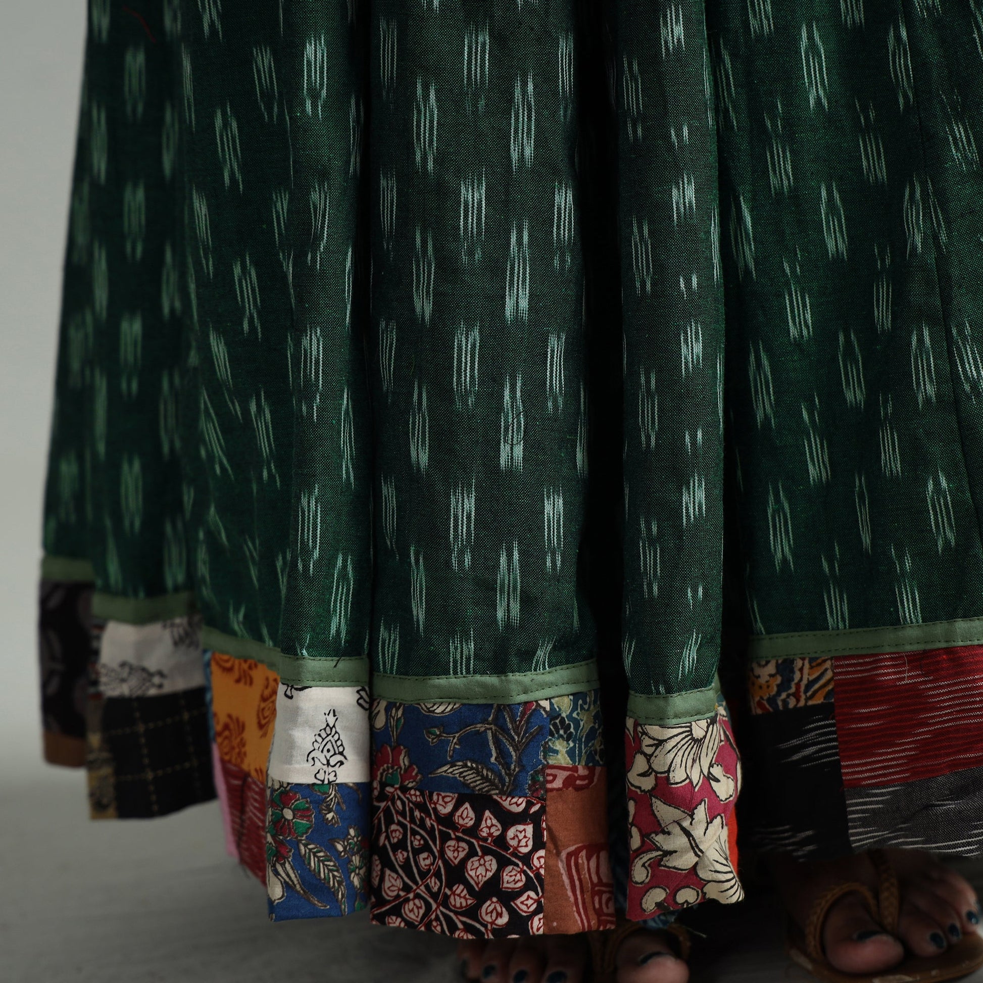 Green - 24 Kali Cotton Pochampally Ikat Skirt 09