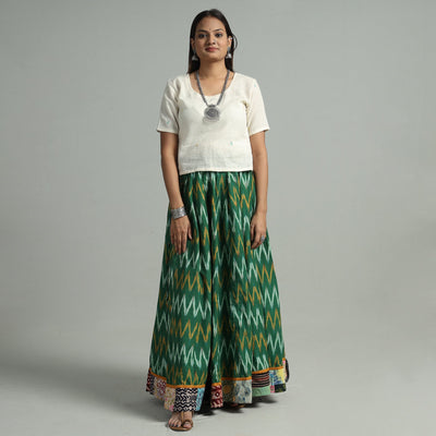 Green - 24 Kali Cotton Pochampally Ikat Skirt 11