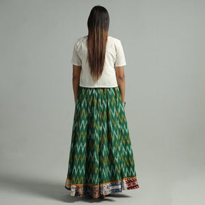 Green - 24 Kali Cotton Pochampally Ikat Skirt 11