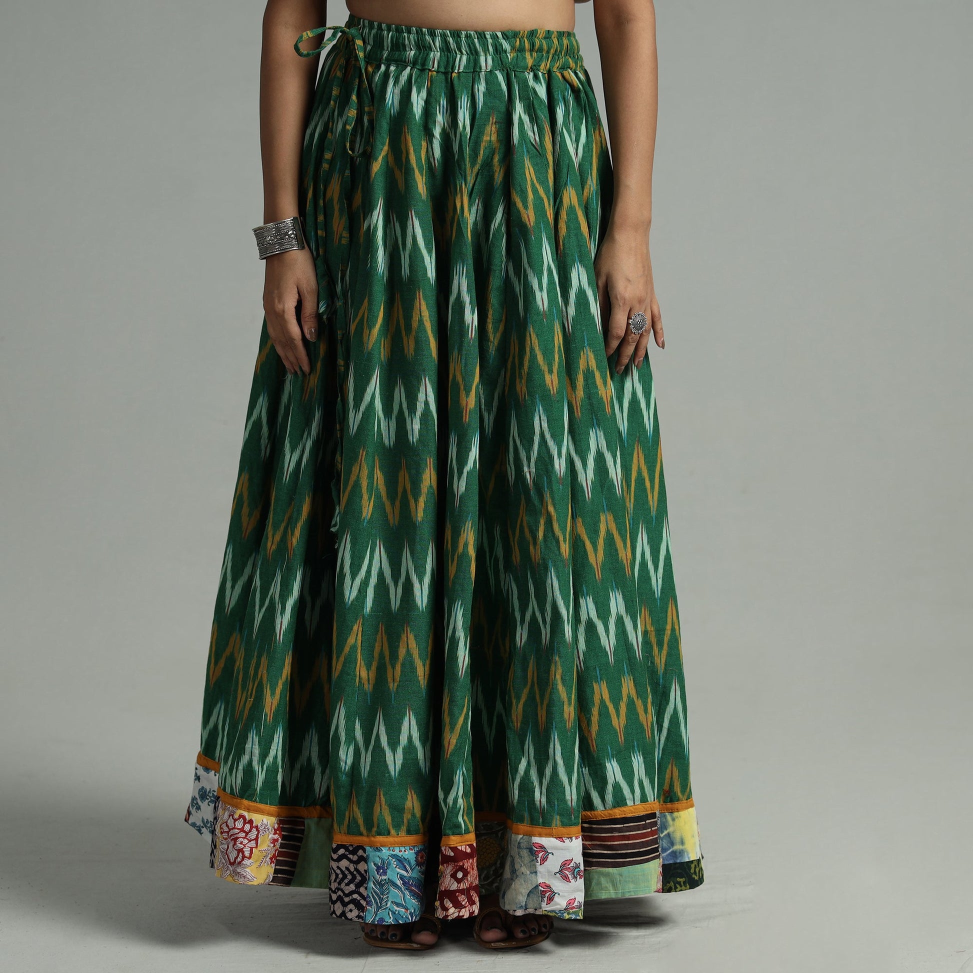Green - 24 Kali Cotton Pochampally Ikat Skirt 11