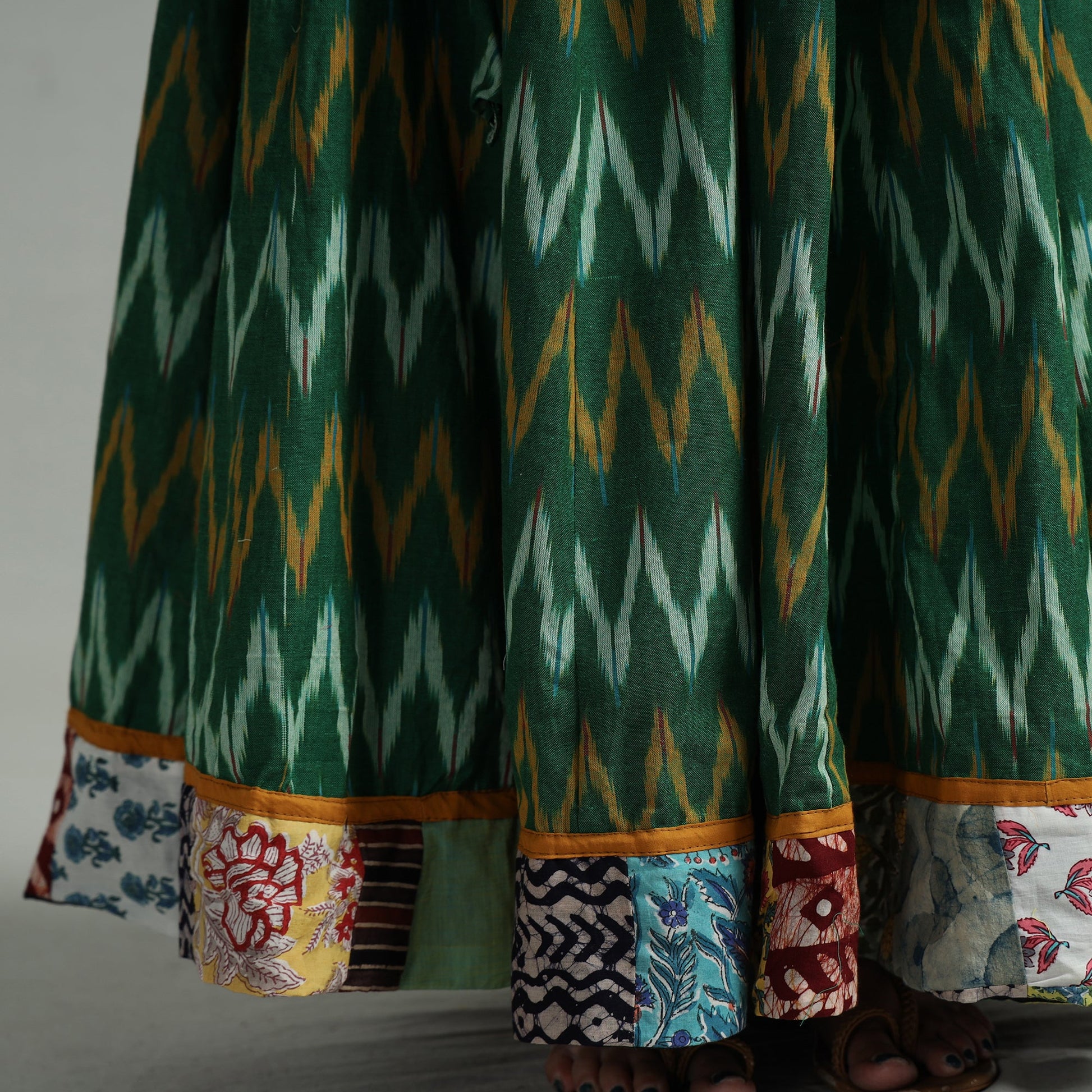 Green - 24 Kali Cotton Pochampally Ikat Skirt 11