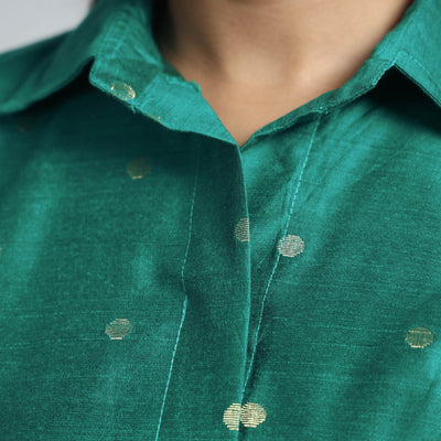 Green - Polka Dot Zari Buti Viscose Silk Stitched Blouse