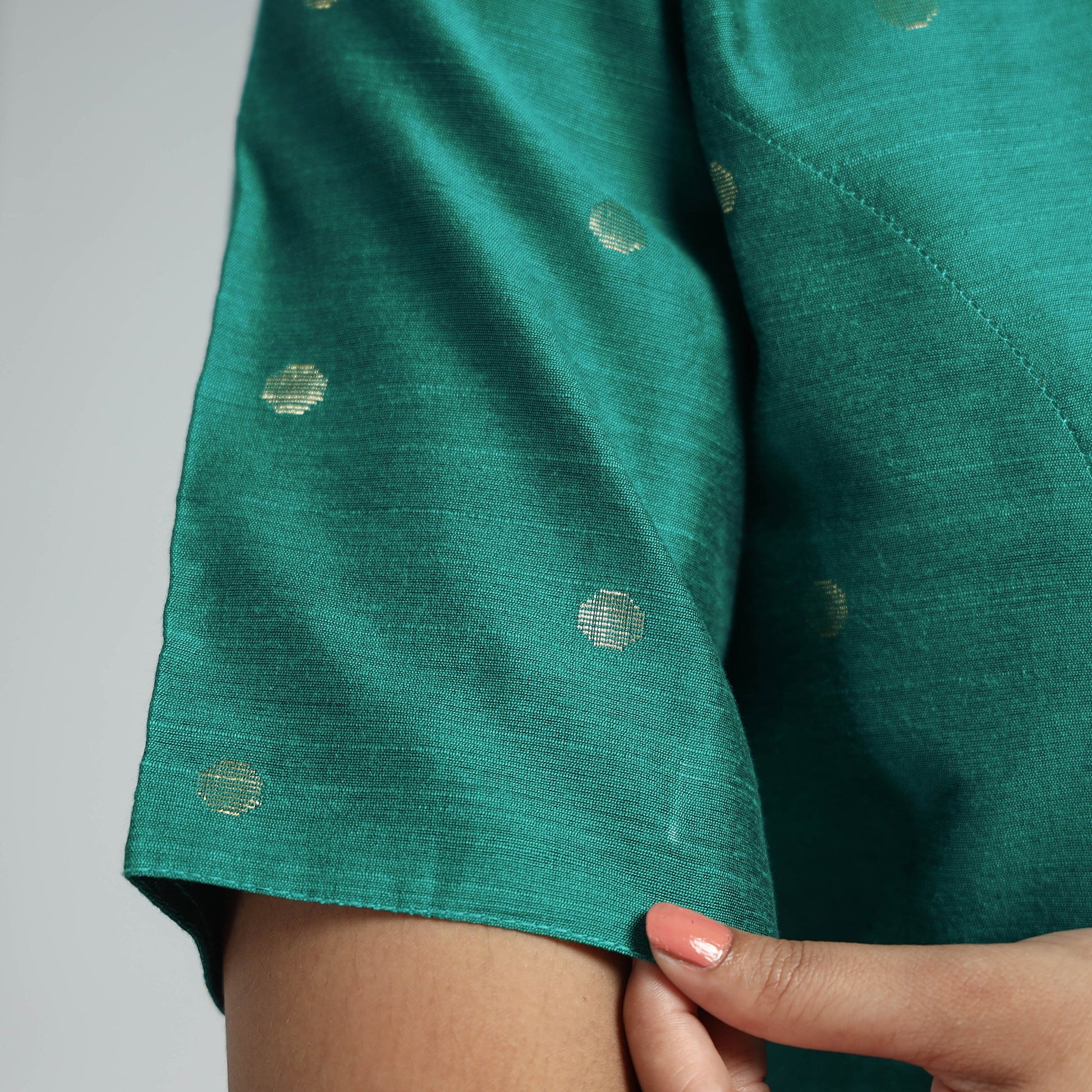 Green - Polka Dot Zari Buti Viscose Silk Stitched Blouse