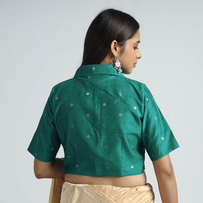 Green - Polka Dot Zari Buti Viscose Silk Stitched Blouse
