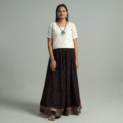 Black - 24 Kali Cotton Pochampally Ikat Skirt 15