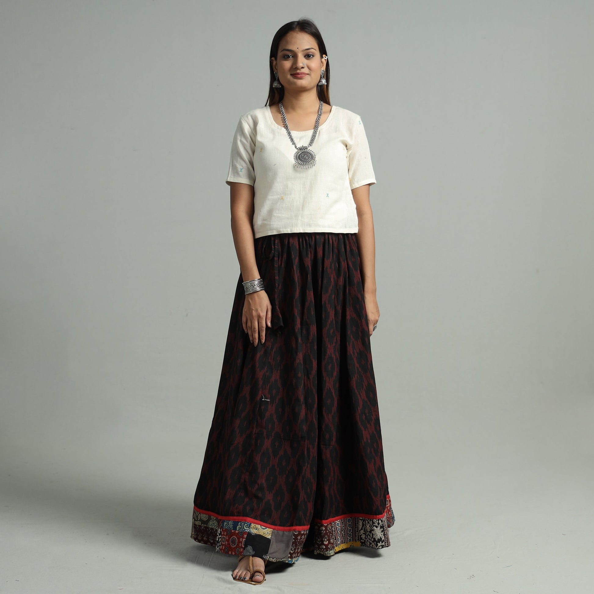 Black - 24 Kali Cotton Pochampally Ikat Skirt 15