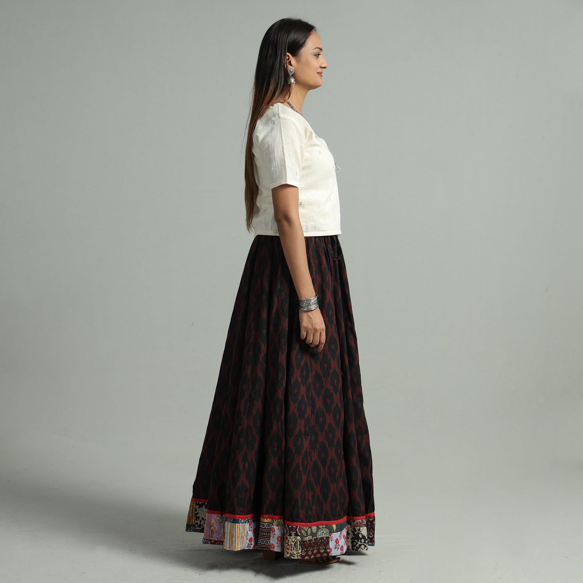 Black - 24 Kali Cotton Pochampally Ikat Skirt 15