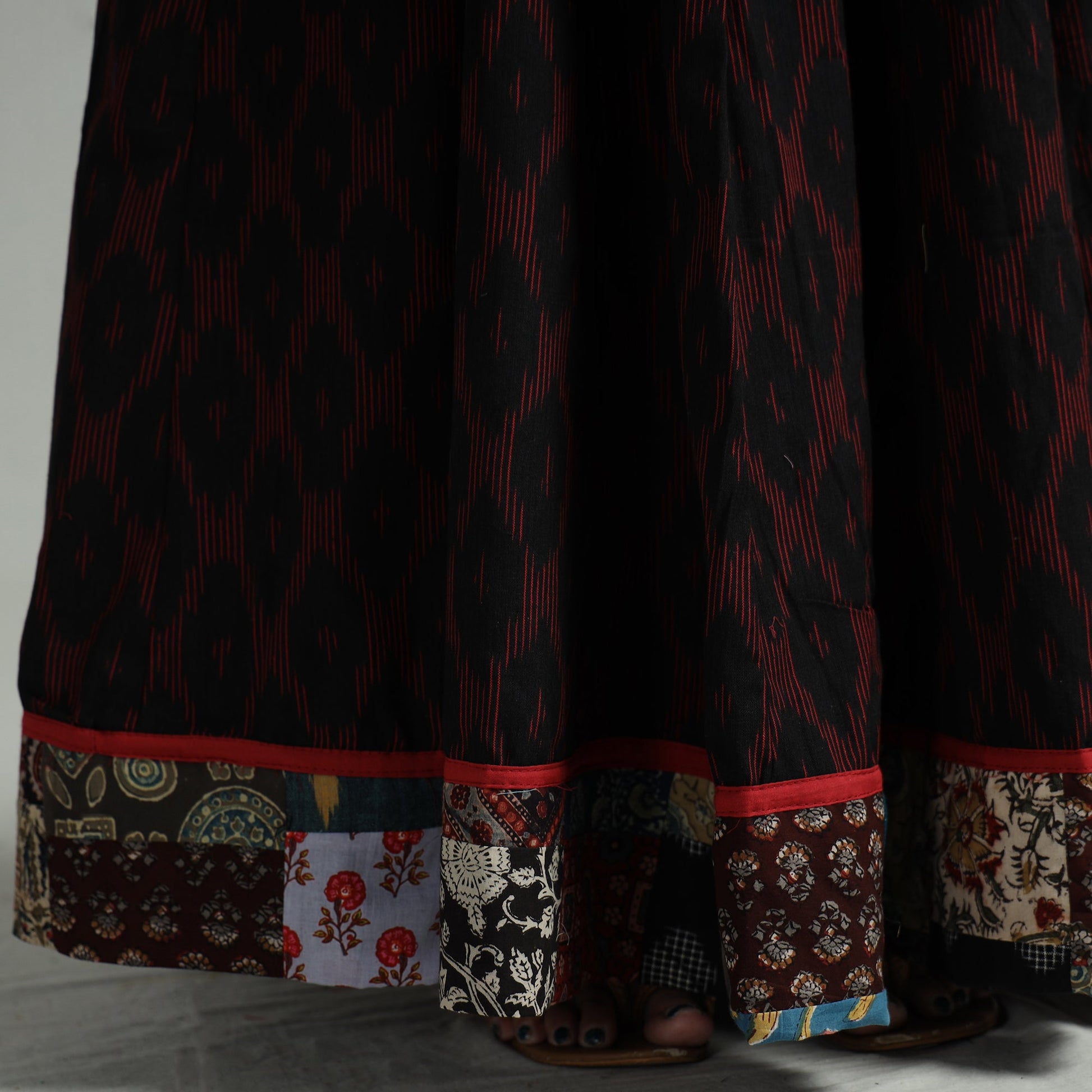 Black - 24 Kali Cotton Pochampally Ikat Skirt 15
