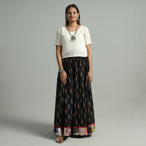 Black - 24 Kali Cotton Pochampally Ikat Skirt 16