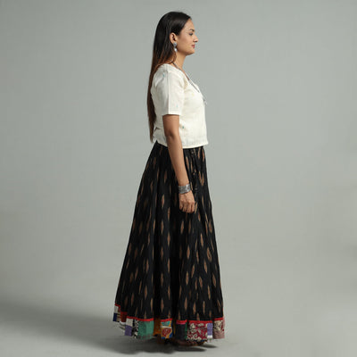 Black - 24 Kali Cotton Pochampally Ikat Skirt 16