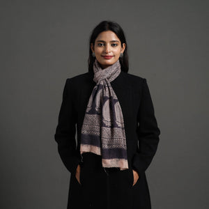 Black - Bagh Hand Block Printed Woollen Stole 17