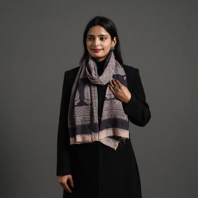 Black - Bagh Hand Block Printed Woollen Stole 17