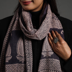 Black - Bagh Hand Block Printed Woollen Stole 17