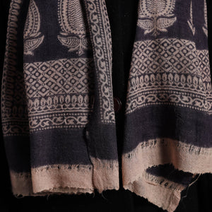 Black - Bagh Hand Block Printed Woollen Stole 17