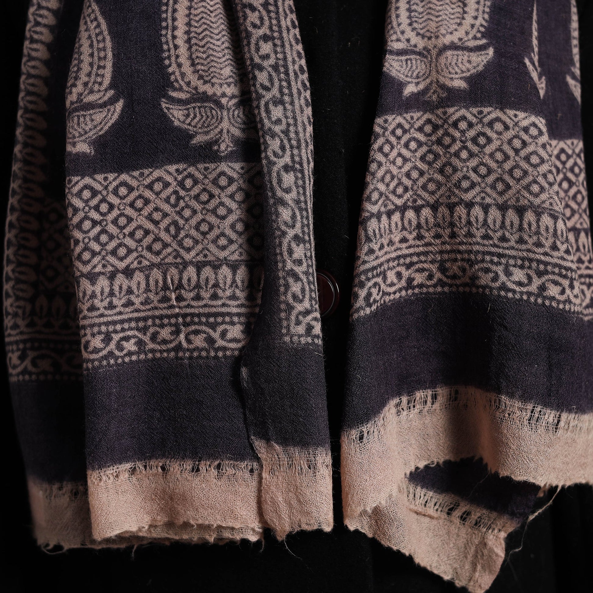 Black - Bagh Hand Block Printed Woollen Stole 17